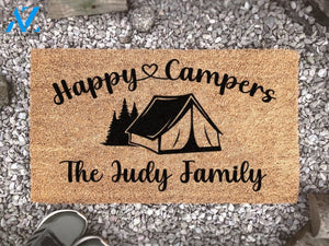 Camping Door Mat - Happy Campers - Personalized Doormat - Family Name Mat - Tent - Travelling - Camper Rug - Cute - Coir