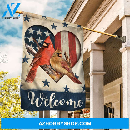 Cardinal couple, Heart shape, Blue star, US flag, Welcome - Heaven Flag