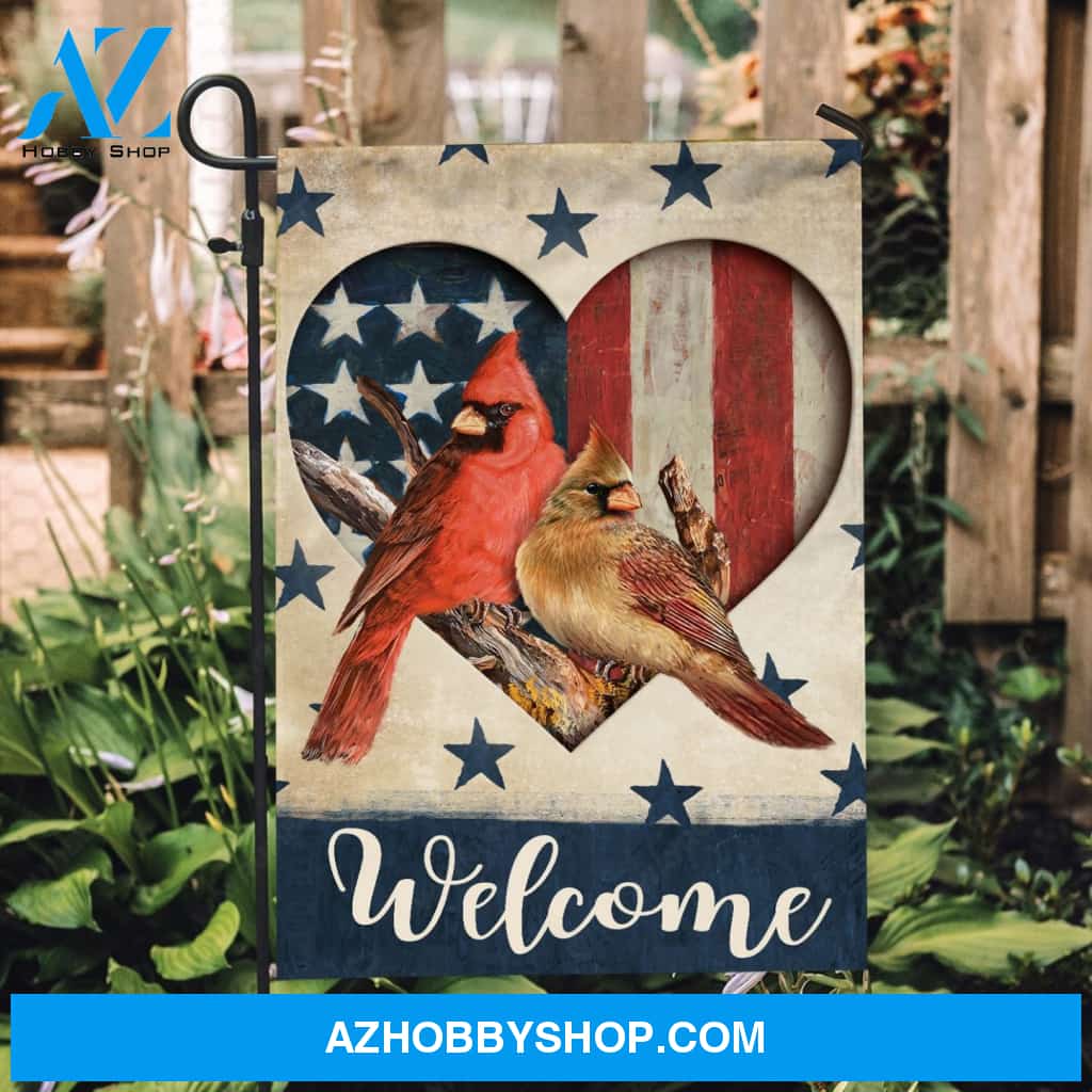 Cardinal couple, Heart shape, Blue star, US flag, Welcome - Heaven Flag