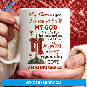 Cardinal, Cross, Amazing grace - My God, my savior has ransomed me Jesus AOP Mug