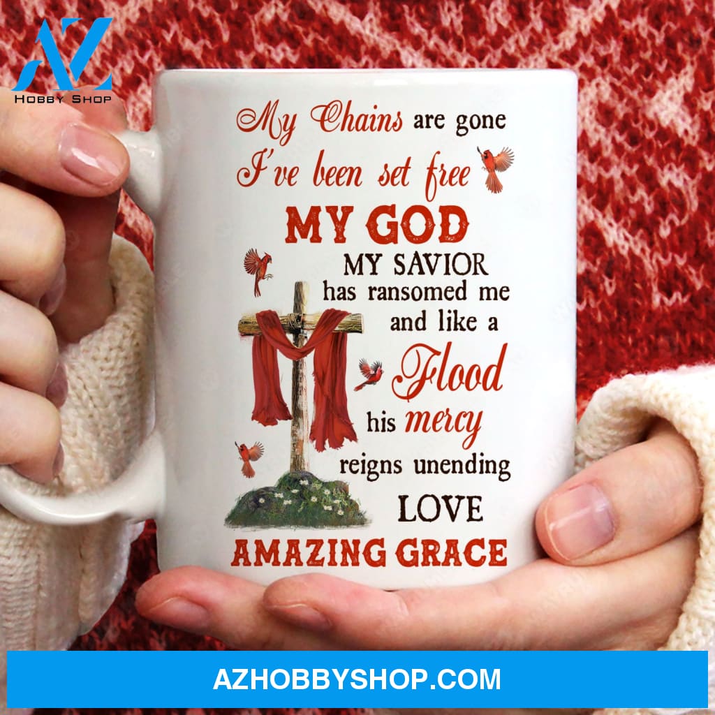 Cardinal, Cross, Amazing grace - My God, my savior has ransomed me Jesus AOP Mug