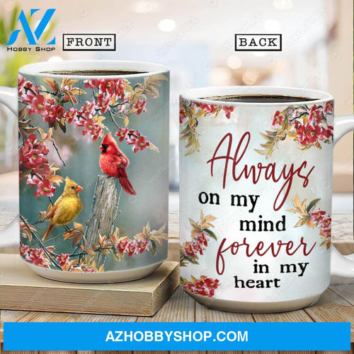Cardinal painting, Flower painting, Always on my mind, Forever in my heart - Heaven AOP Mug