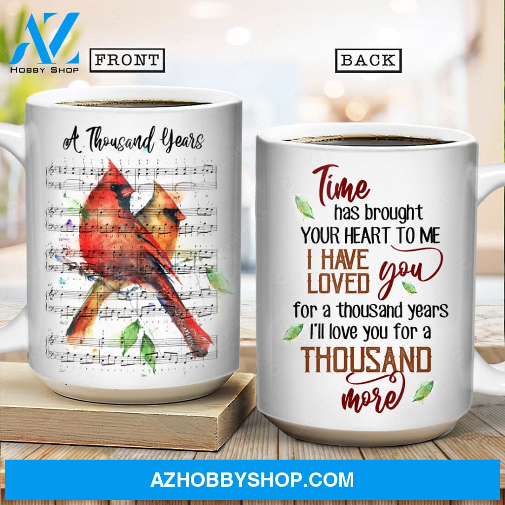 Cardinal painting, Sheet music, Green leaf, I have loved you for a thousand years - Couple White Mug