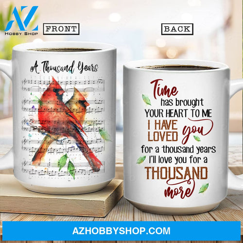 Cardinal painting, Sheet music, Green leaf, I have loved you for a thousand years - Couple White Mug