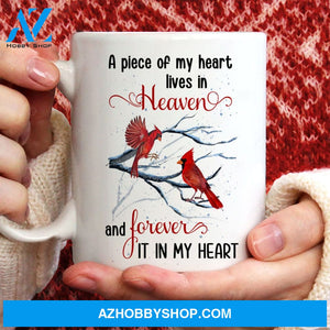 Cardinal painting, Winter tree, A piece of my heart lives in heaven - Heaven White Mug