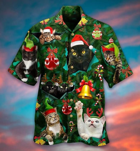 Cats Animal Merry Christmas Print Short Sleeve 