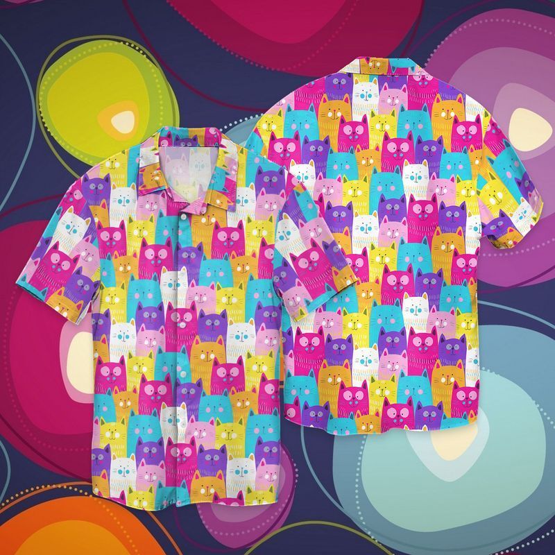 Cats Colorful For men And Women Graphic Print Short Sleeve 