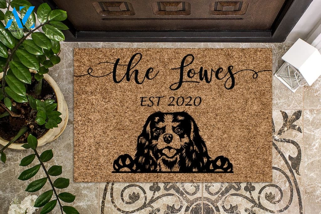 Cavalier King Charles Spaniel Personalized Custom Doormat Dog Welcome Mat Housewarming Gift Last Name Door mat