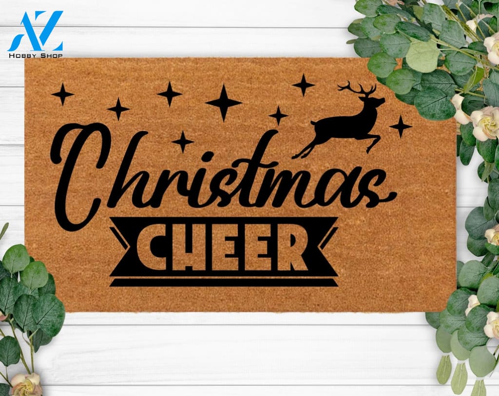 Christmas Cheer Funny Front Doormat New Home Owner Last Name Rug Present For Her & Him Custom