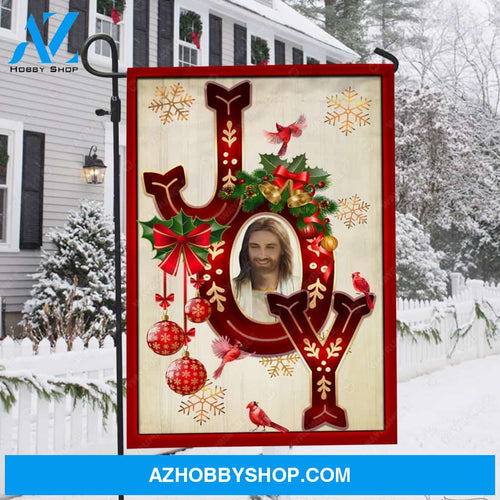 Christmas decor, Happy Christmas, Red cardinal, Joy - Jesus Flag