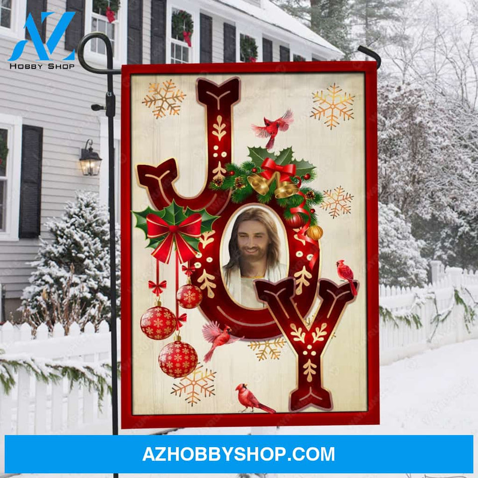 Christmas decor, Happy Christmas, Red cardinal, Joy - Jesus Flag