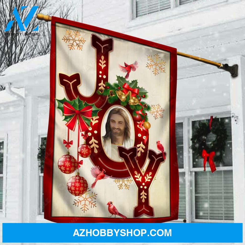 Christmas decor, Happy Christmas, Red cardinal, Joy - Jesus Flag