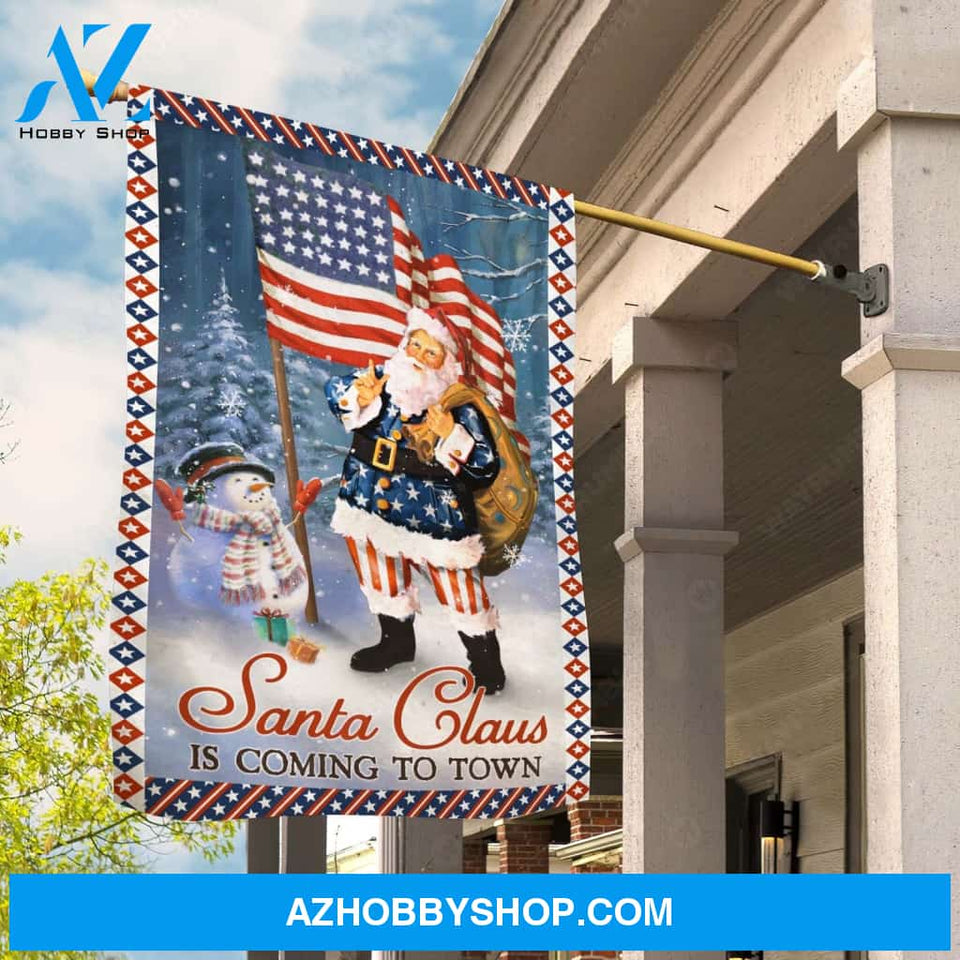 Christmas decoration, Lovely snowman, American flag, Santa Claus is coming to town - Jesus Flag