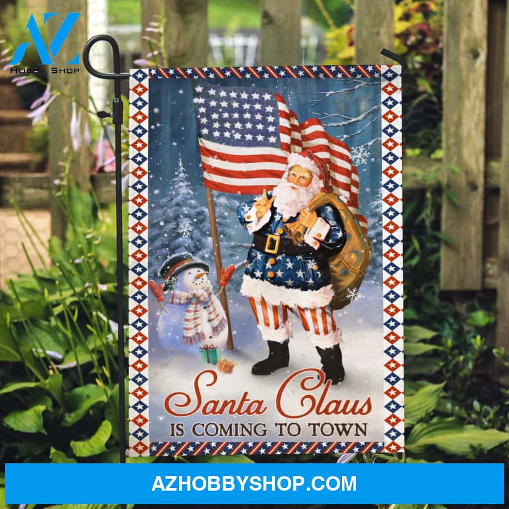 Christmas decoration, Lovely snowman, American flag, Santa Claus is coming to town - Jesus Flag