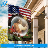 Christmas flag, Amazing Jesus, Colorful cardinal, US flag background - Jesus Flag