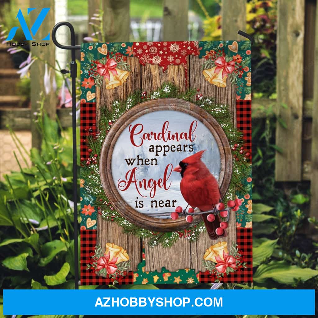 Christmas flag, Stunning cardinal, Christmas wreath painting, Cardinal appears when angel is near - Heaven Flag