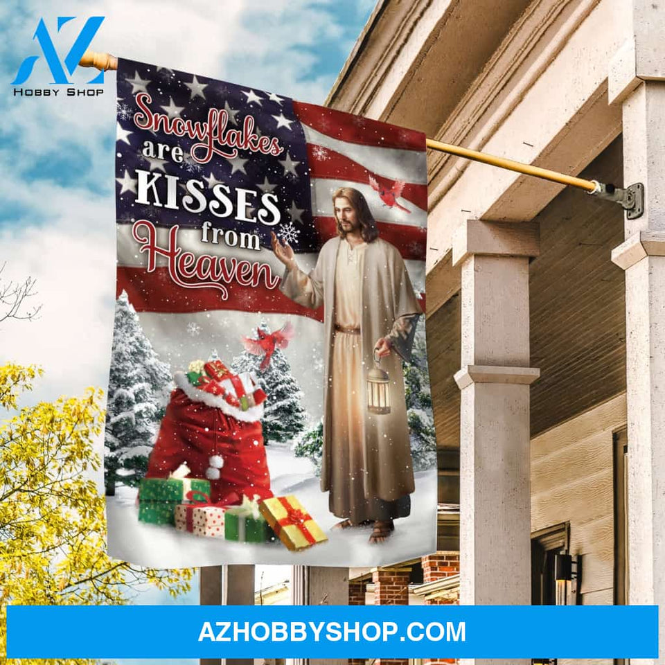 Christmas gifts, Amazing Jesus painting, Cardinal, Snowflakes are kisses from heaven - Jesus Flag