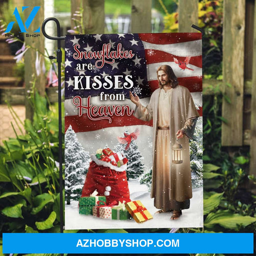 Christmas gifts, Amazing Jesus painting, Cardinal, Snowflakes are kisses from heaven - Jesus Flag