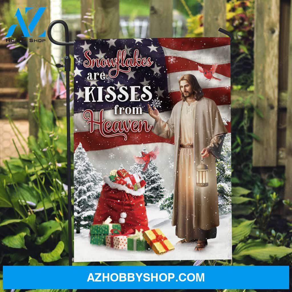 Christmas gifts, Amazing Jesus painting, Cardinal, Snowflakes are kisses from heaven - Jesus Flag