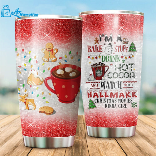 Christmas Glitter Tumbler, I'm  A Bake Stuff Drink Hot Cocoa Kinda Girl