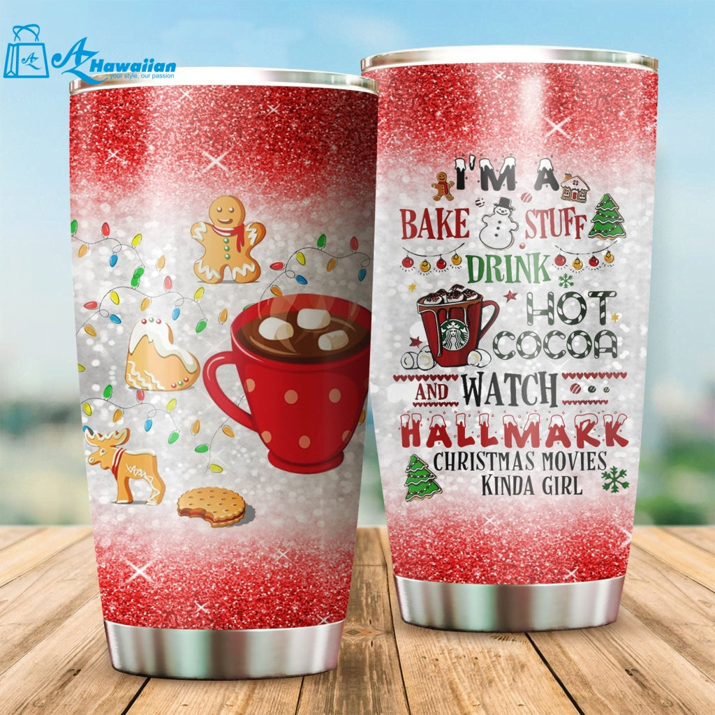 Christmas Glitter Tumbler, I'm  A Bake Stuff Drink Hot Cocoa Kinda Girl