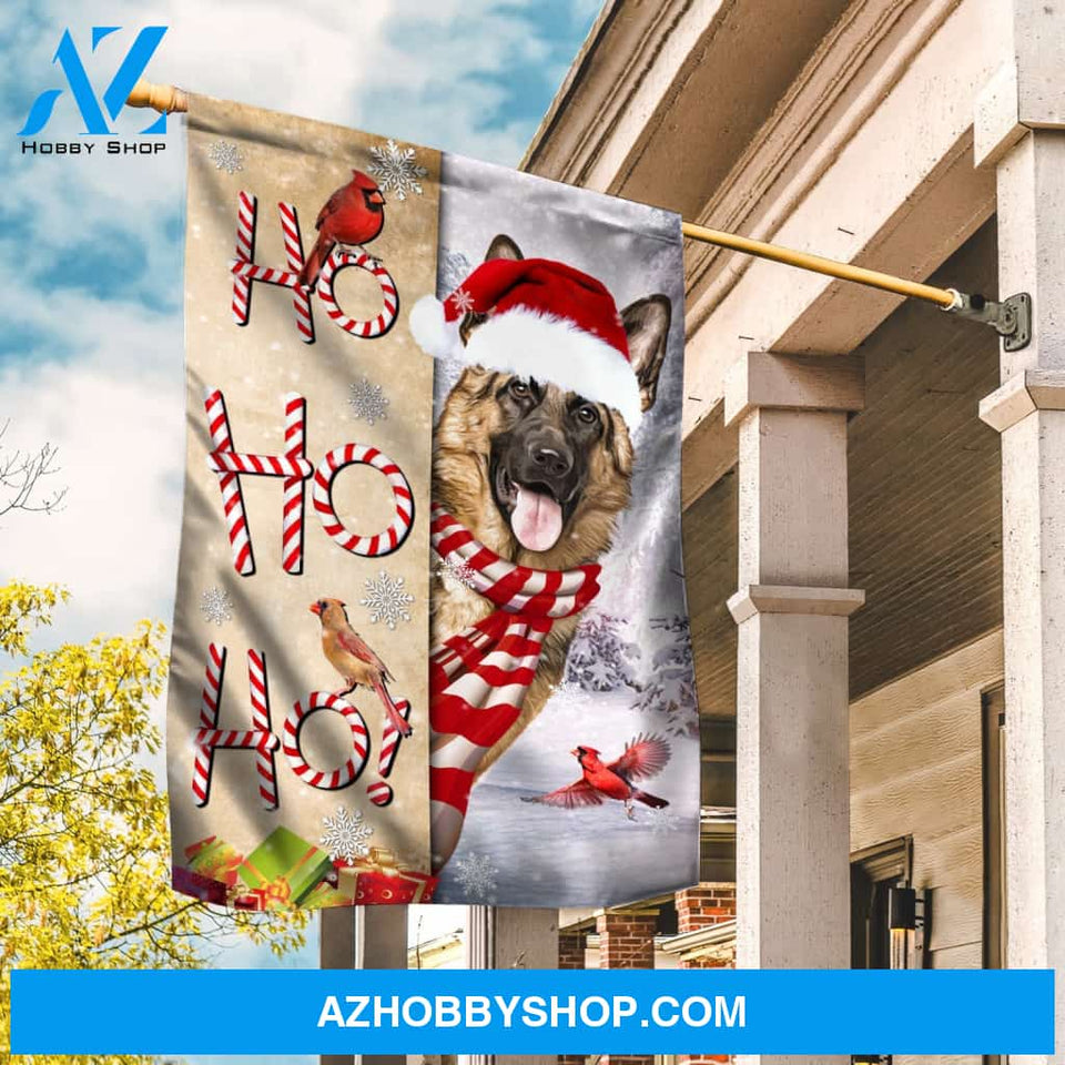 Christmas hat, Lovely German Shepherd, Colorful cardinal, Ho ho ho - Jesus Flag