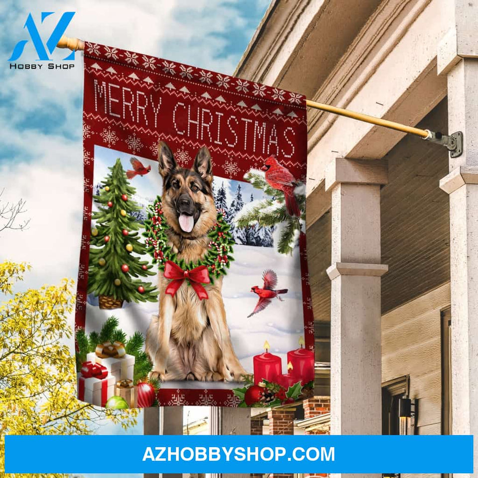 Christmas is coming, German Shepherd dog, Christmas wreath, Merry Christmas - Jesus Flag