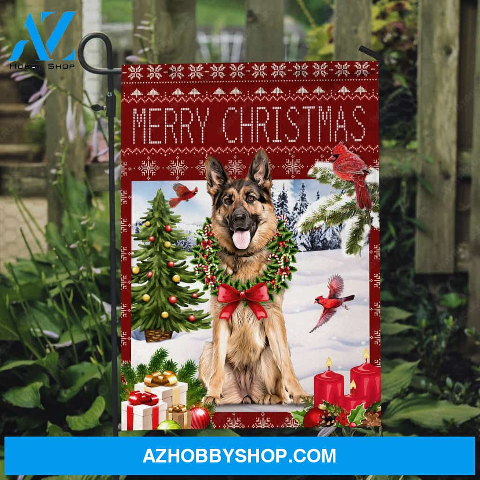 Christmas is coming, German Shepherd dog, Christmas wreath, Merry Christmas - Jesus Flag
