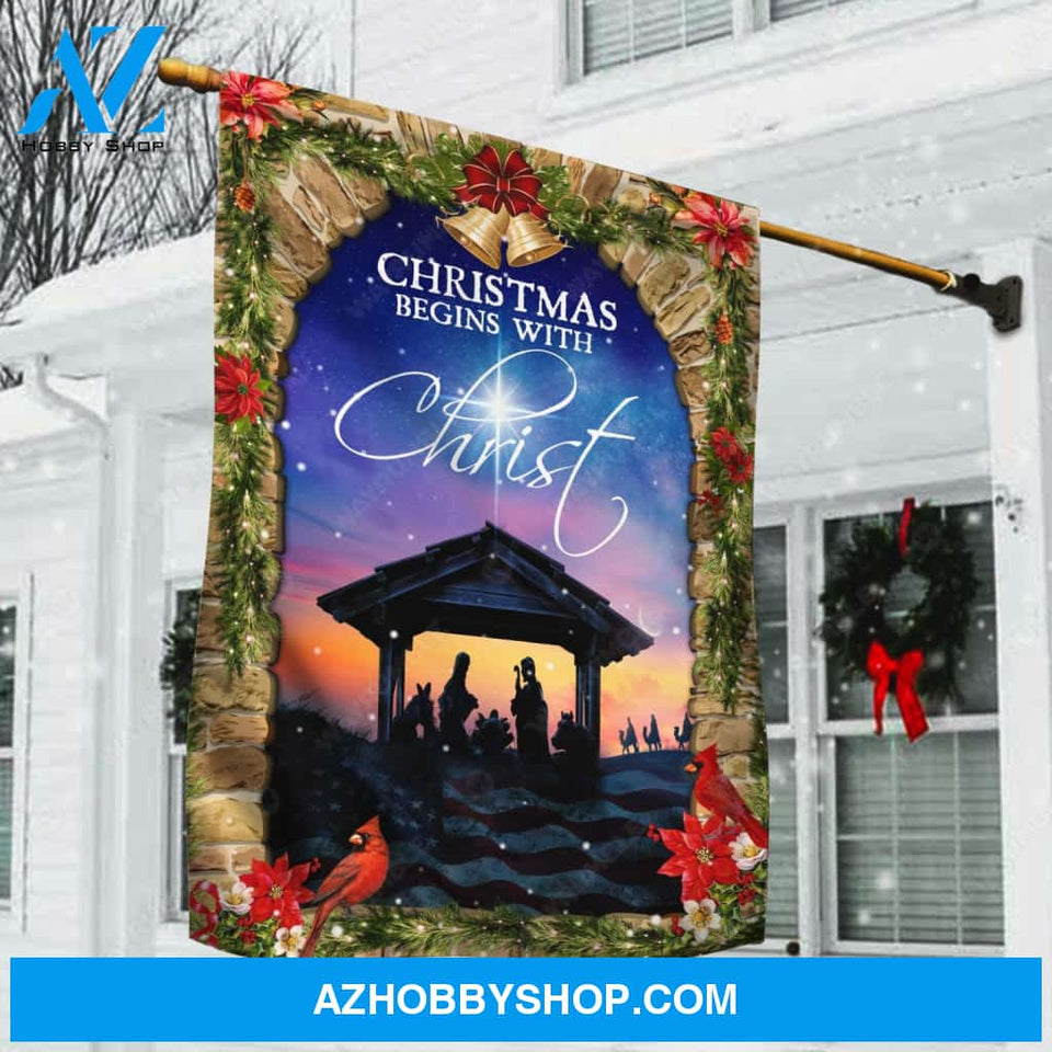 Christmas night, Jesus was born, Christmas bells, Christmas begins with Christ - Jesus Flag