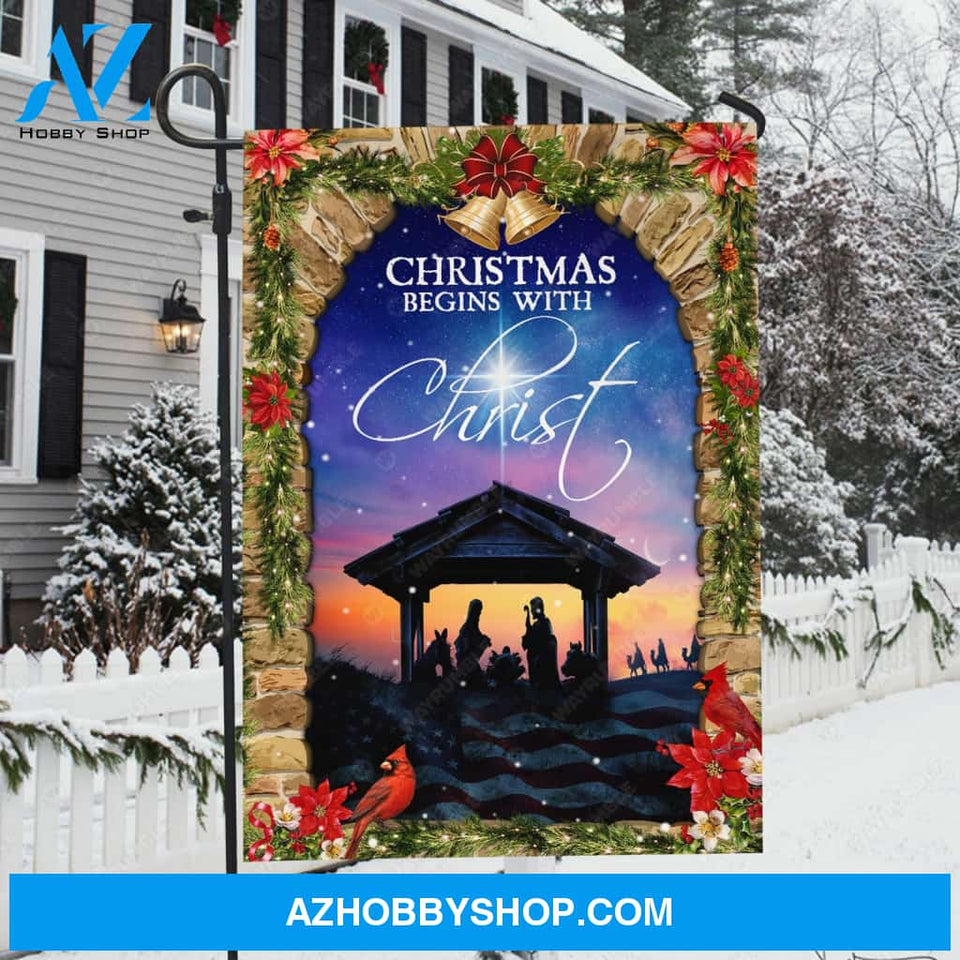 Christmas night, Jesus was born, Christmas bells, Christmas begins with Christ - Jesus Flag