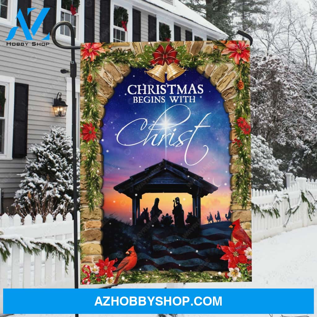 Christmas night, Jesus was born, Christmas bells, Christmas begins with Christ - Jesus Flag