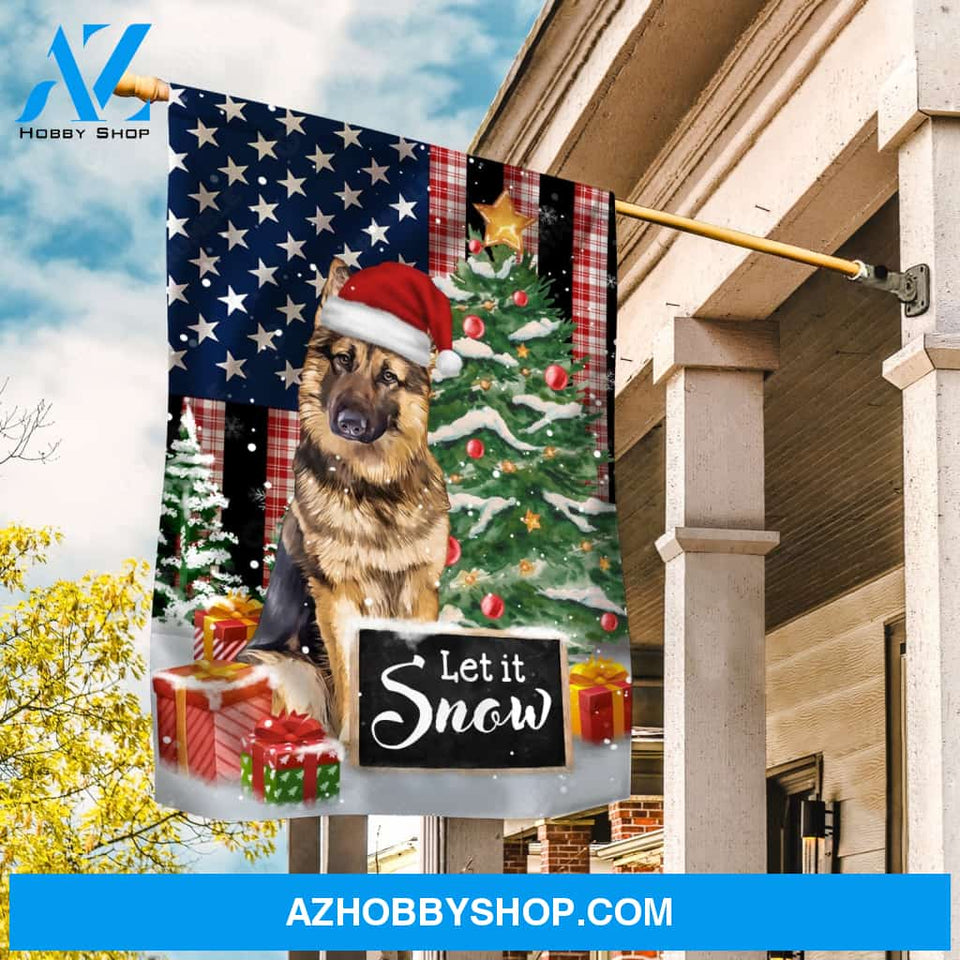 Christmas painting, Lovely German Shepherd, Little Christmas tree, Let it snow - Jesus Flag