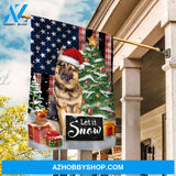 Christmas painting, Lovely German Shepherd, Little Christmas tree, Let it snow - Jesus Flag