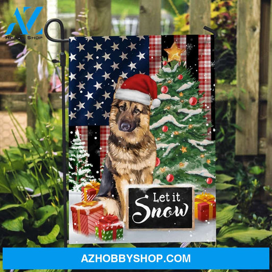 Christmas painting, Lovely German Shepherd, Little Christmas tree, Let it snow - Jesus Flag