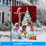Christmas tree, German shepherd dog, Winter painting, Faith Love Hope - Jesus Flag