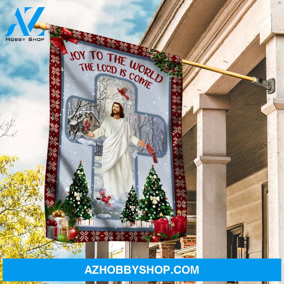 Christmas tree, Jesus drawing, Lucky cardinal, Joy to the world - Jesus Flag