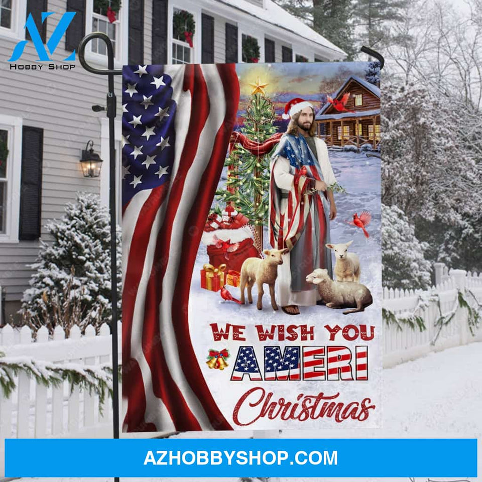 Christmas vibe, Christmas gift, Lamb of God, We wish you ameri Christmas - Jesus Flag