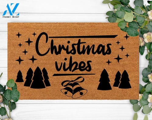 Christmas Vibes Cute Front Doormat New Home Owner Last Name Rug Present For Her & Him Porch Decor