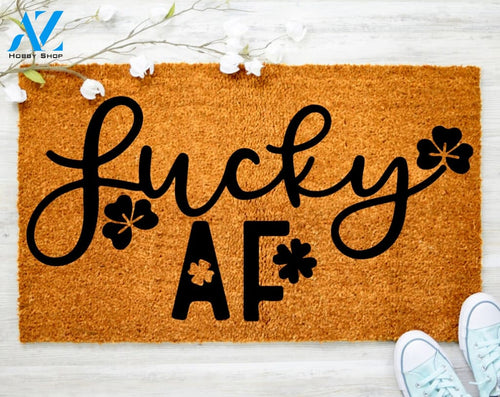 Clover Lucky AF Doormat Family AF Doormat Decorating Porch Decor Housewarming Doormat Coir doormat Custom Doormat