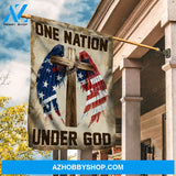 Colorful angel wings, Wooden cross, Crown of thorn, US flag, One nation under God - Jesus Flag
