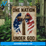 Colorful angel wings, Wooden cross, Crown of thorn, US flag, One nation under God - Jesus Flag
