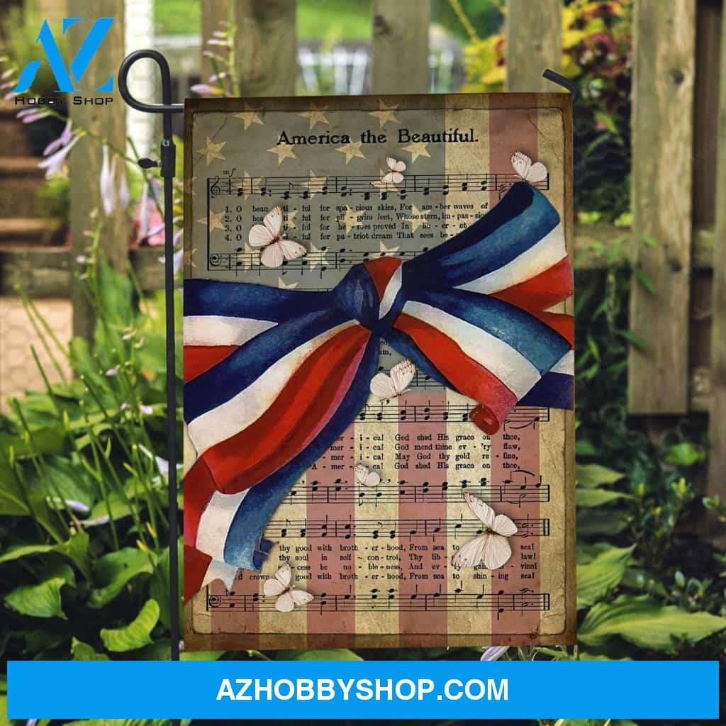 Colorful bow, Music sheet, White butterfly, America the Beautiful - Jesus Flag