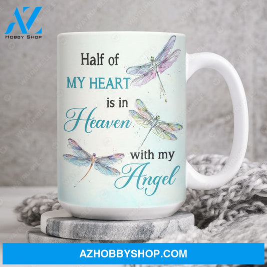 Colorful dragonfly, Half of my heart is in heaven with my angel - Heaven AOP Mug