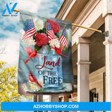 Colorful hydrangea, Lucky cardinal, Small US flag, Land of the free - Jesus Flag
