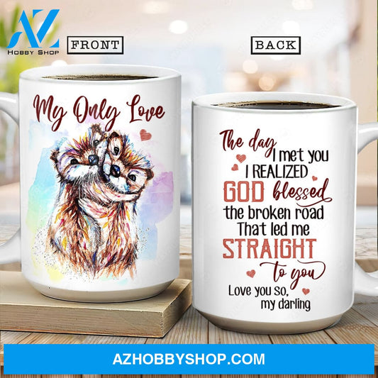 Colorful otter drawing, Sweet heart, Gift for lover, My only love, The day I met you - Couple White Mug