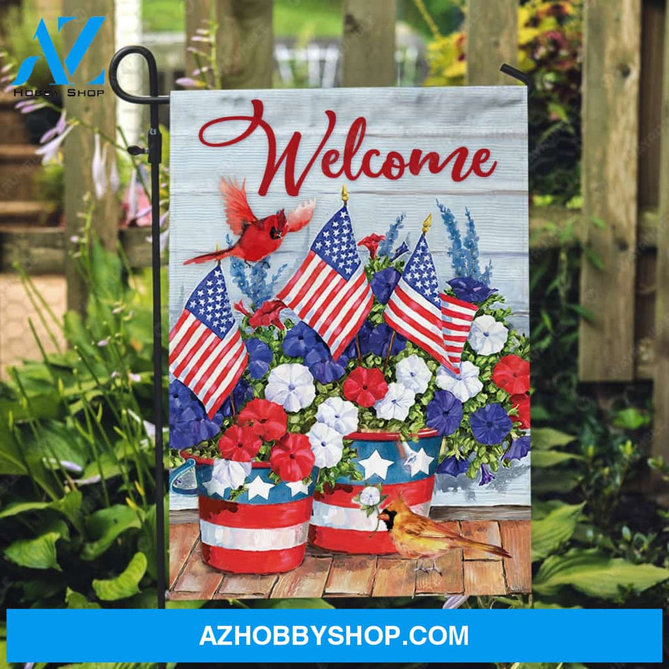Colorful poppy flower, Red cardinal, US flag, Welcome - Heaven Flag