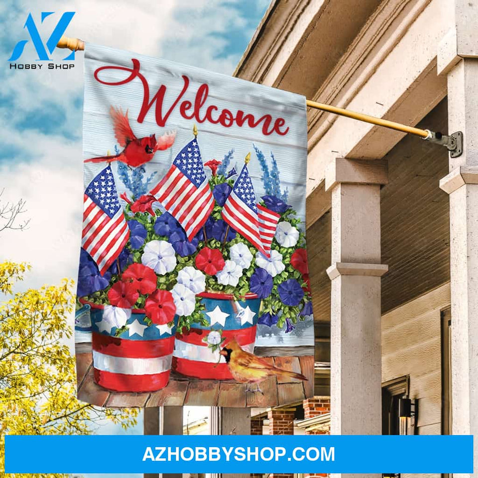 Colorful poppy flower, Red cardinal, US flag, Welcome - Heaven Flag