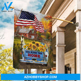 Countryside painting, Sunflower drawing, US flag, Ladybug car, God bless this home - Jesus Flag