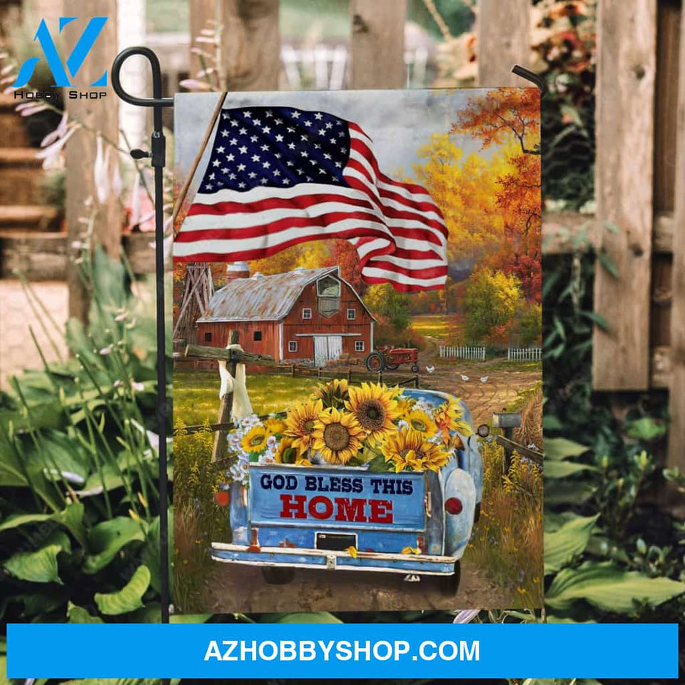 Countryside painting, Sunflower drawing, US flag, Ladybug car, God bless this home - Jesus Flag