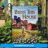Countryside painting, US flag, Daisy field, Bless this house - Jesus Flag